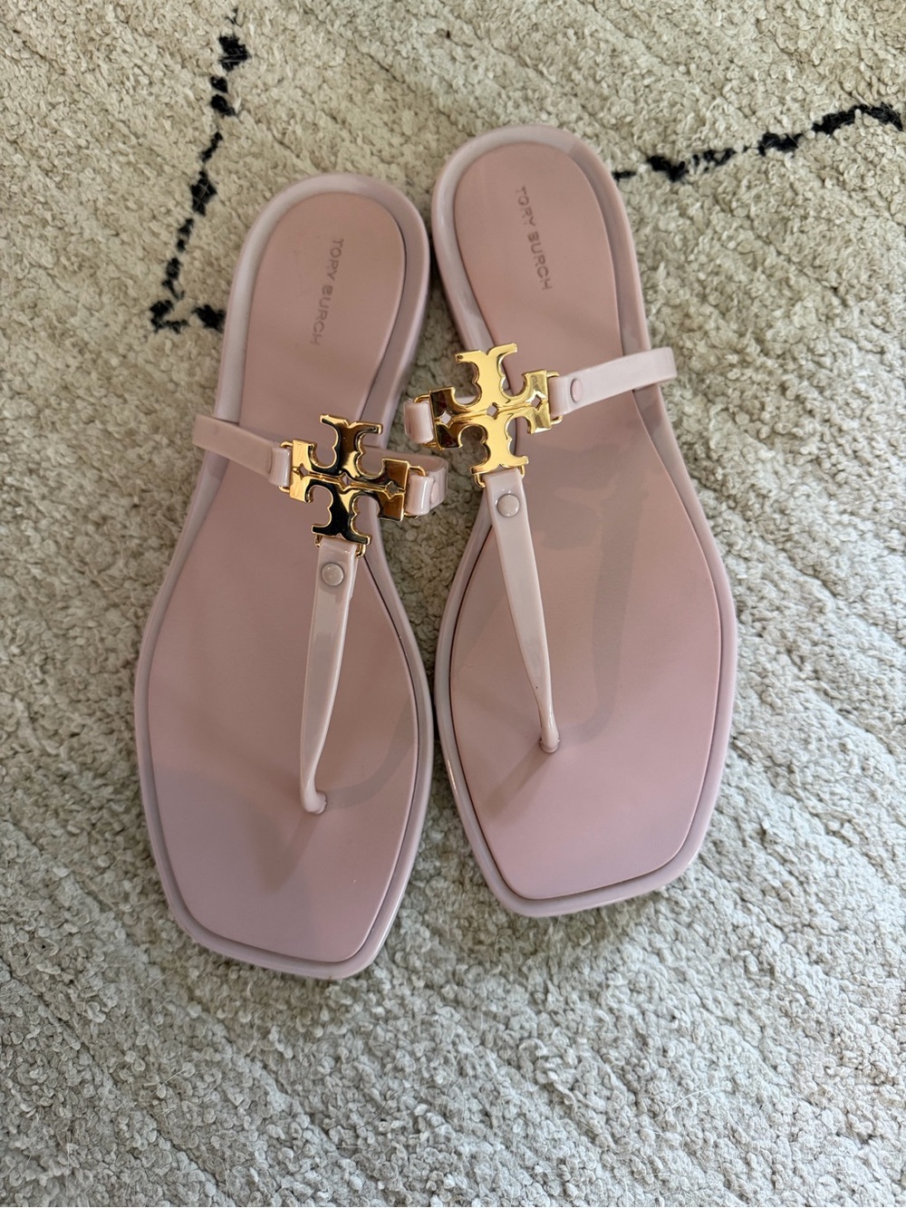 Tory Burch Blush Pink Logo Toe-Post Sandals